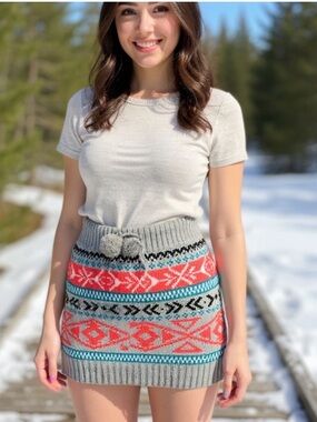 Energie Aztec Knit Mini Skirt Boho Tribal Sweater Skirt Size Small
